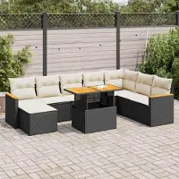 Prolenta Maison Exclusive - Salon de jardin avec coussins 9 pcs noir résine tressée acacia