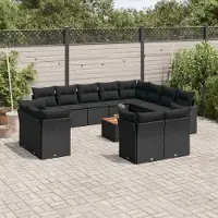 Prolenta Maison Exclusive - Salon de jardin avec coussins 13 pcs noir résine tressée