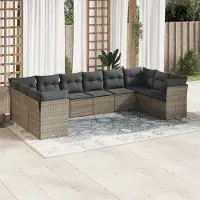 Prolenta Maison Exclusive - Salon de jardin avec coussins 10 pcs gris résine tressée