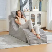 MODFU Fauteuil TV / fauteuil relax avec coussin de siège amovible et poche latérale, fauteuil rembourré à une place avec un design unique, en mousse à mémoire de forme, de couleur gris clair