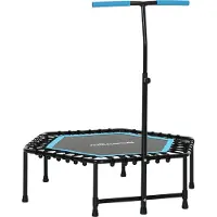 SPORTNOW Trampoline de fitness 114 cm avec cordes élastiques, poignée réglable sur 3 positions, trampoline d'exercice charge 100 kg stable et silencieux pour entraînement intérieur, bleu