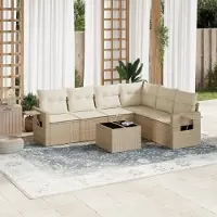 Prolenta Maison Exclusive - Salon de jardin avec coussins 7 pcs beige résine tressée