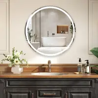 Costway Miroir avec éclairage, miroir de salle de bain rond, miroir de salle de bain avec interrupteur tactile, système de mémoire et fonction anti-buée, miroir mural