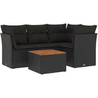 Syfax Salon de jardin 5 pcs avec coussins noir résine tressée