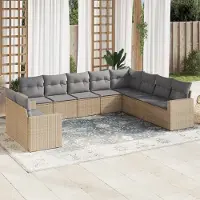 Prolenta Maison Exclusive - Salon de jardin avec coussins 10 pcs beige résine tressée