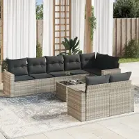 Prolenta Maison Exclusive - Salon de jardin 9 pcs avec coussins gris clair résine tressée