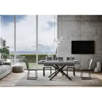 Itamoby - Table extensible 200/304x90 cm Famas gris béton pieds anthracite