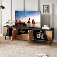 OKWISH Meuble TV, 1 Tiroir, 2 Portes, pour Salon, 180x40x46 cm, Noir + Couleur Bois