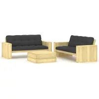 Syfax Salon de jardin 3 pcs avec coussins bois de pin imprégné