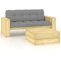 Syfax Salon de jardin 2 pcs avec coussins bois de pin imprégné