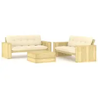 Syfax Salon de jardin 3 pcs avec coussins bois de pin imprégné