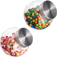 Relaxdays , 2 bocaux à bonbons de 1,5 L, bocaux de conservation pour bonbons, bocaux de rangement avec couvercle en acier inoxydable, transparents
