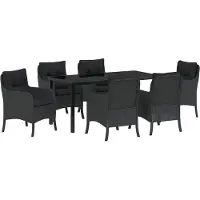 Syfax Ensemble de salle à manger pour jardin 7 pcs Noir polyrotin