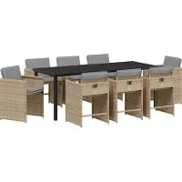 Syfax Ensemble de salle à manger pour jardin 9 pcs Beige polyrotin