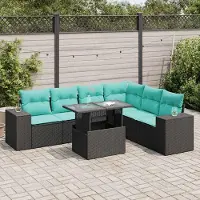 Prolenta Maison Exclusive - Ensemble de salon de jardin 7 pièces avec coussins, rotin synthétique noir