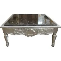 Casa Padrino Table basse baroque argentée avec plateau en marbre noir 95 x 95 x 43.5 cm - Meubles baroques