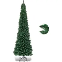 Costway 270cm Crayon Sapin de Noël, sapin artificiel avec 1500 pointes de branches, support métallique, sapin de Noël aiguilles PVC, sapin artificiel Noël, vert