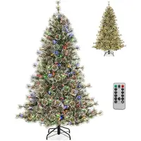 Costway Sapin de Noël artificiel 180cm avec 350 LED, Sapin de Noël avec structure à charnière & connexion rapide 360