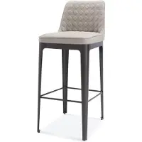 Casa Padrino Chaise de bar de luxe Beige / Gris mat 40 x 50 x H. 100 cm - Tabouret de bar en cuir véritable avec structure en acier inoxydable revêtue par poudre - Mobilier de bar de luxe