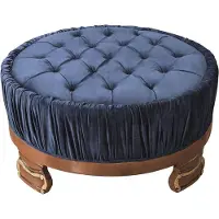 Casa Padrino Luxus Barock Couchtisch Blau / Braun Ø 100 x H. 50 cm - Table de salon ronde avec tissu en velours noble et pierres scintillantes - Meubles baroques