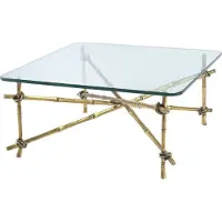 Casa Padrino Luxe Table basse vintage en laiton 70 x 70 x H. 32,5 cm - Table de salon en laiton avec plateau en verre - Meubles de Luxe