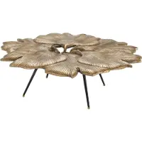 Casa Padrino Table basse design vintage laiton / noir / or 98 x 92 x H. 29 cm - Table de salon au design de feuilles de ginkgo - qualité de luxe