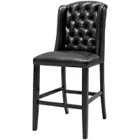 Casa Padrino Chesterfield Chaise de bar de luxe en cuir véritable noir 75 x 65 x H. 106 cm - Tabouret de bar en bois massif avec cuir de buffle - Chesterfield Bar Furniture