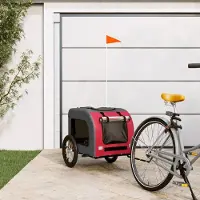 Prolenta Maison Exclusive - Remorque pour vélo, pour chiens, rouge et grise. Fabriquée en Oxford et en fer