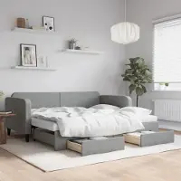 Prolenta Maison Exclusive - Canapé-lit convertible avec tiroirs, gris clair, 90 x 200 cm, tissu