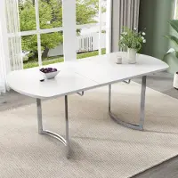 MODFU Table À Manger Extensible Avec Plateau Blanc Et Pieds Argentés, Pour 4 à 6 Personnes, 180 x 80 x 75 cm - Blanc