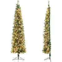 Costway 210cm Demi-sapin de Noël artificiel illuminé, Sapin de Noël avec 150 lumières LED, Sapin de Noël d'angle avec support métallique, Sapin artificiel de Noël, pour bureau, maison, fête
