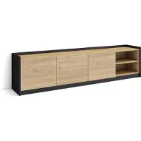 Skraut Home SOKKEL Meuble TV, Banc Télé, 207x37x50cm, Pour les TV jusqu'à 80", Meubles de salon, Chêne et noir
