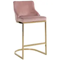 Casa Padrino Luxus Barstuhl Rosa / Gold 48 x 49 x H. 103 cm - Tabouret de bar rembourré avec tissu en velours noble et pieds en acier inoxydable - Meubles de bar de luxe