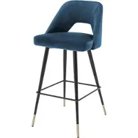 Casa Padrino Luxus Barstuhl Blau / Schwarz 50 x 50 x H. 100 cm - Tabouret de bar de luxe avec dossier