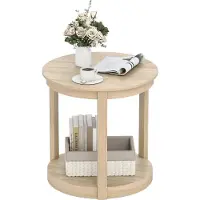Costway Table basse ronde, table ronde à 2 niveaux avec rangement & pieds en hévéa, table de cocktail rustique de campagne, table à thé d'accentuation