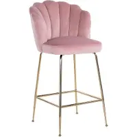 Casa Padrino Luxus Barstuhl Rosa / Gold 51 x 61 x H. 113 cm - Tabouret de bar rembourré avec tissu en velours noble et pieds en acier inoxydable - Meubles de bar de luxe