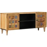 vidaXL Meuble TV avec étagère , couleur naturelle, 105 x 33 x 46 cm, bois massif de manguier