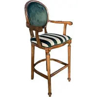 Casa Padrino Chaise de bar baroque avec accoudoirs Vert / Blanc / Marron - Tabouret de bar de style antique rayé - Meubles baroques faits main