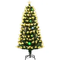Costway Sapin de Noël artificiel 150 cm avec éclairage, 8 modes d'éclairage, 170 pointes de branches, 20 flocons de neige & pointe d'étoile, sapin de Noël