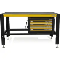 Vito Etabli de travail + module 4 tiroirs Plateau 150 x 78cm Anti rayures 4 pieds réglables Charge 2000 kg
