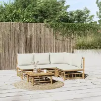 Prolenta Maison Exclusive - Ensemble de salon de jardin 5 pièces avec coussins blanc crème en bambou