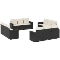 Syfax Salon de jardin 12 pcs avec coussins noir résine tressée