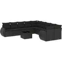 Syfax Ensemble Canapé Modulable de Jardin 11 pcs, Résine Tressée Noire, Acier Enduit de Poudre, Coussins Lavables, Table Basse Verre Trempé, Résistant UV