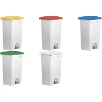 Helit Poubelle à pédale, 90 litres, blanc/bleu