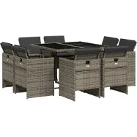 vidaXL Salon de jardin 9 pièces avec coussins Gris Poly Rattan
