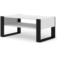 Homlando Table basse Nuka F 110x60 cm Table d'appoint avec étagère tapis blanc noir