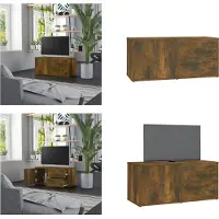 vidaXL Armoire TV chêne fumé 80x34x36 cm Bois composite - Armoire TV - Meubles TV - Support TV