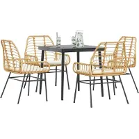 Prolenta Maison Exclusive - Ensemble à manger jardin coussins 5pcs marron poly rotin verre