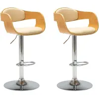 Syfax Chaises de bar lot de 2 crème bois courbé et similicuir