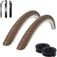 Schwalbe 2 pneus de vélo route Road Cruiser, 28 x 1,60 (42-622), couleur café/réfléchissants, + 2 chambres à air DV17, comprenant des démonte-pneus